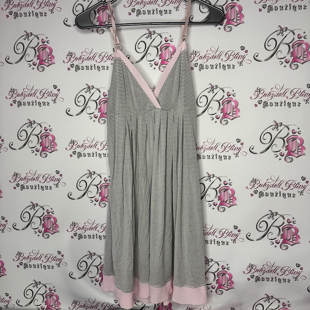 Max studio dress nighty gown striped white grey baby pink luxe comfy cute PJ